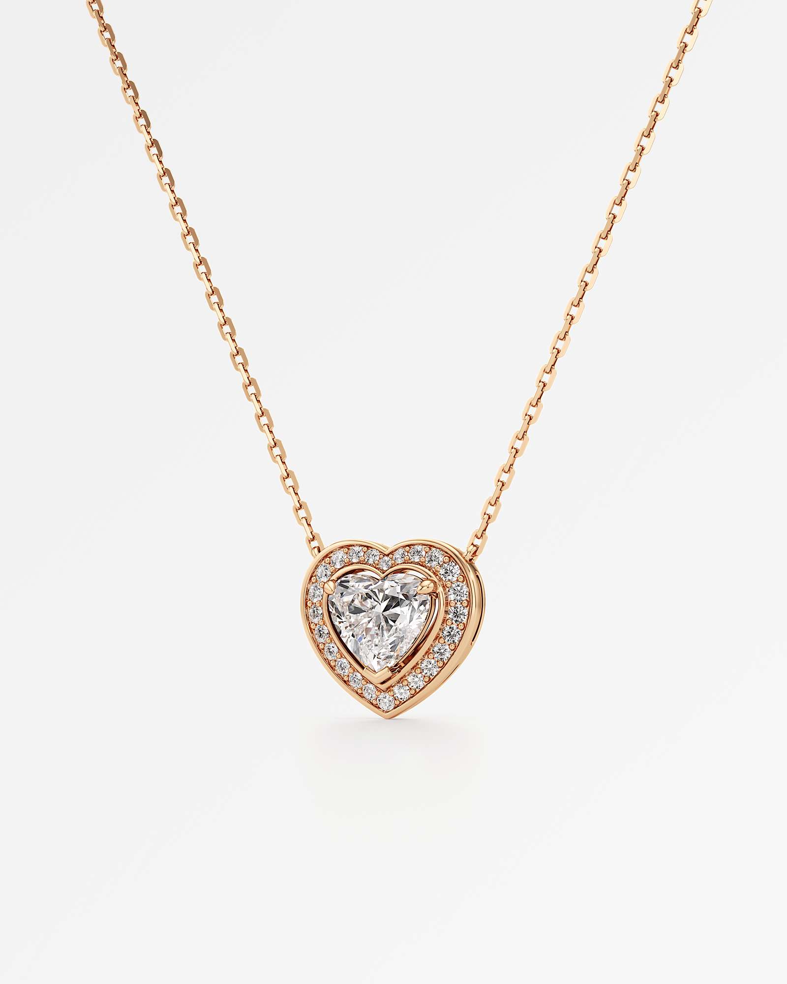 Verve Celeste Diamond Halo Necklace, With 1.00 ct Heart Cut in 14K Rose Gold (1.17 ctw)