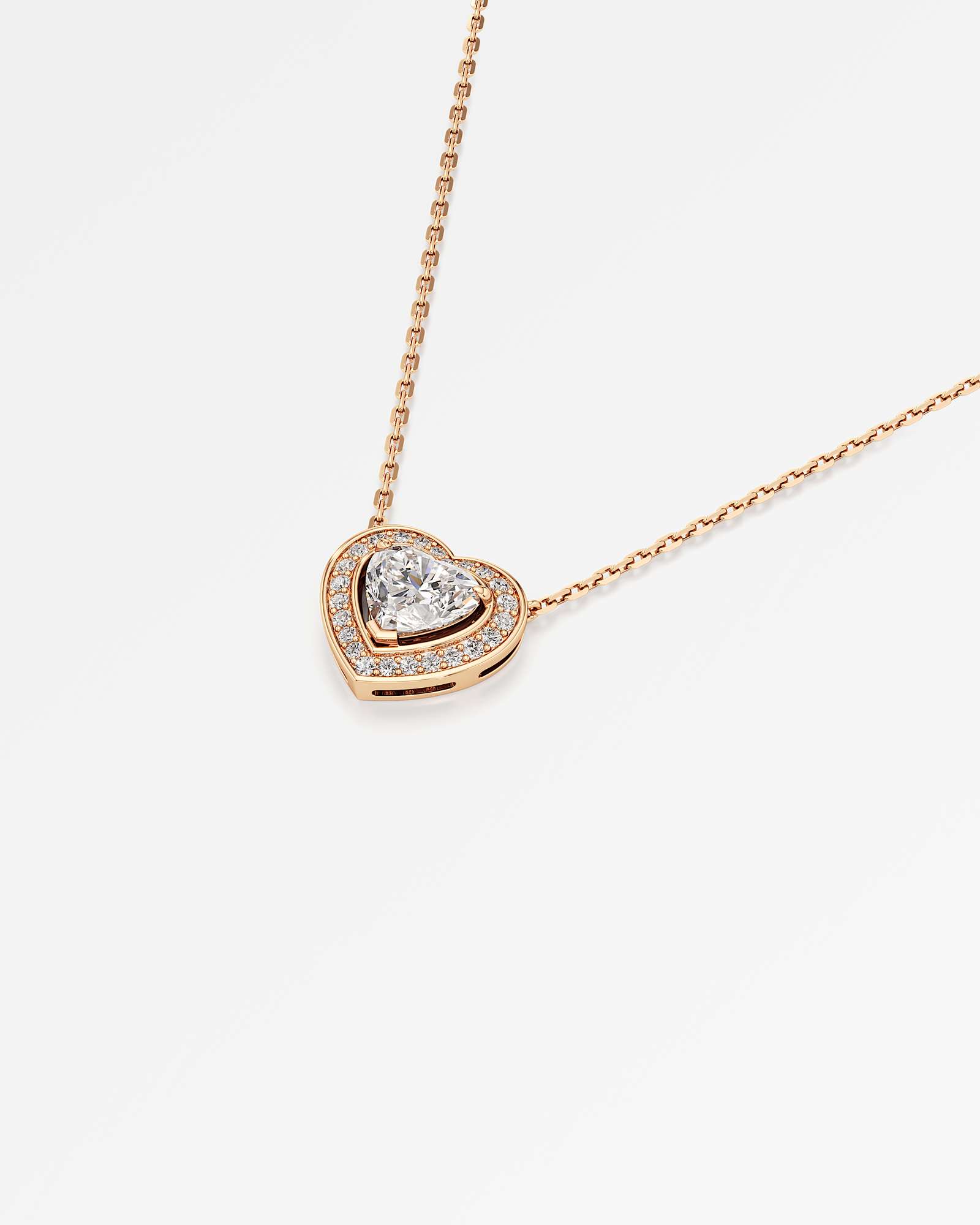 Verve Celeste Diamond Halo Necklace, With 1.00 ct Heart Cut in 14K Rose Gold (1.17 ctw)