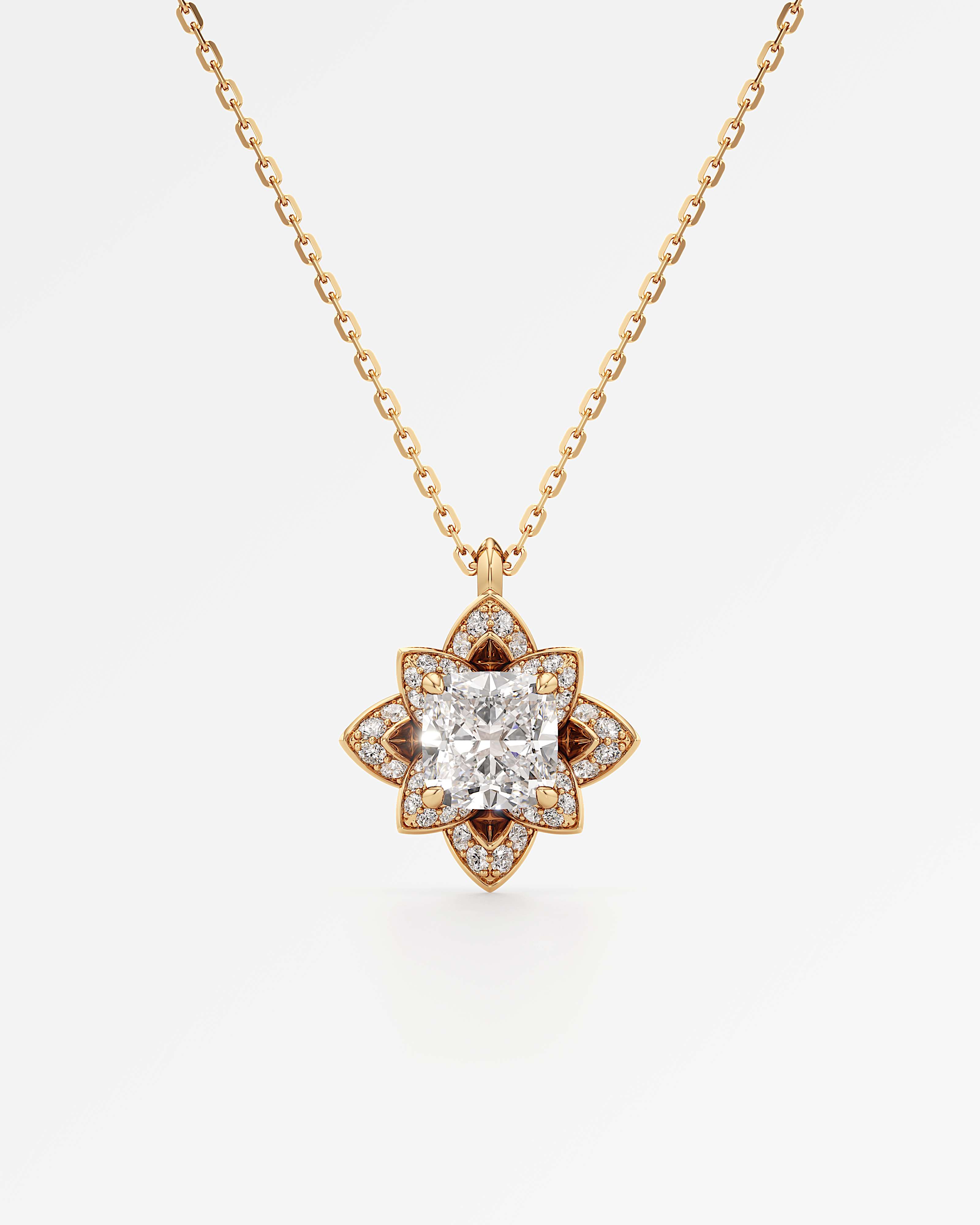Velara Eterna Diamond Pendant, With 1.50 ct Cushion Cut in 14K Yellow Gold (1.93 ctw)