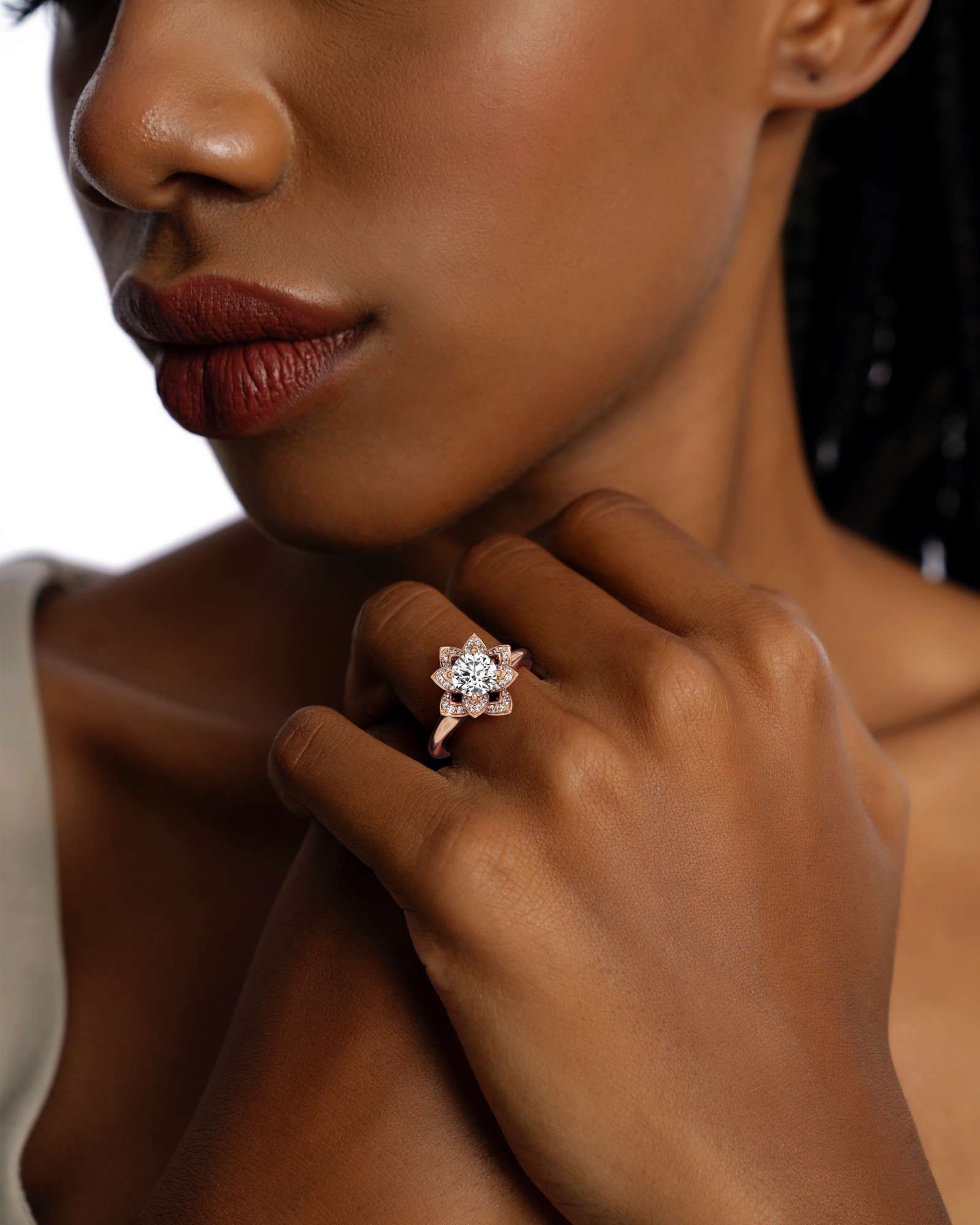 Velara Eterna Diamond Engagement Ring, With 1.00 ct Round Cut in 14K Rose Gold (1.43 ctw)