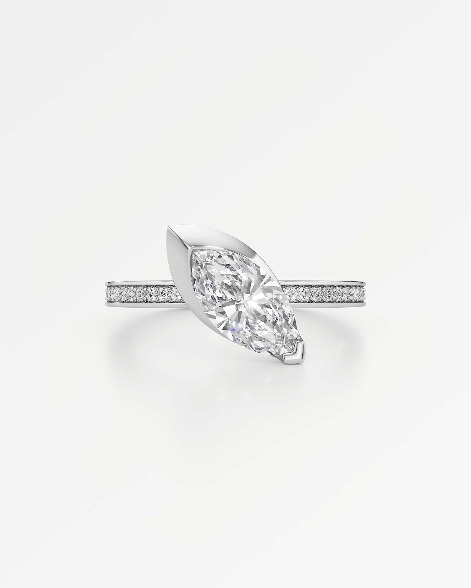 Pinnacle Apixa Pavé Diamond Ring, With 1.00 ct Marquise Cut in 14K White Gold (1.15 ctw)