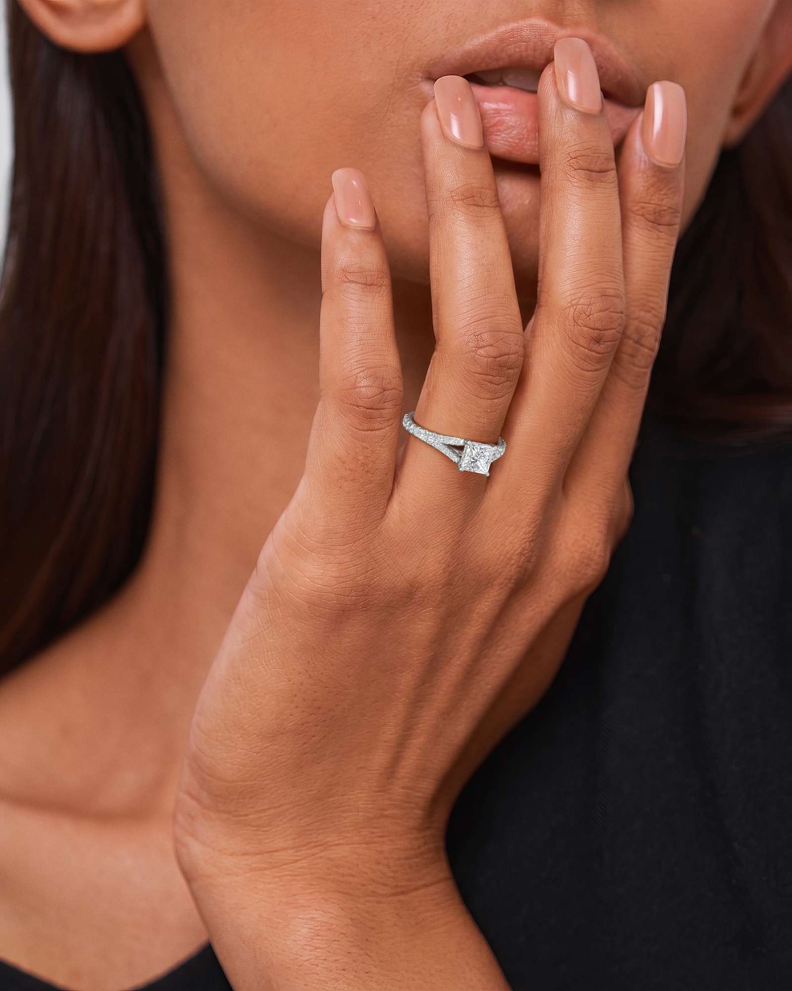 Verve Marisol Hidden Halo Diamond Engagement Ring, With 1.00 ct Princess Cut in 14K White Gold (1.47 ctw)